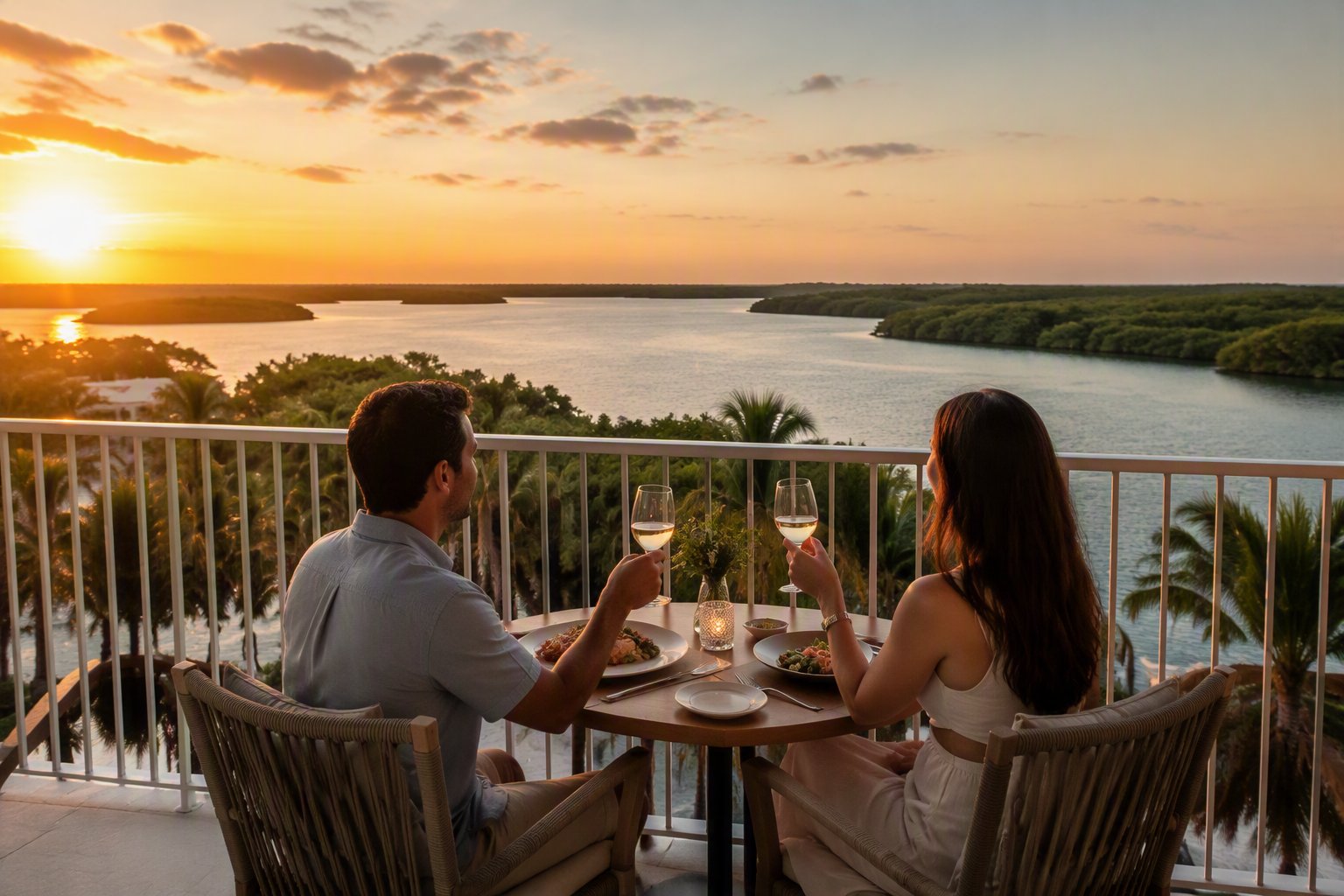 Couple near Lovers Key tasting wine
